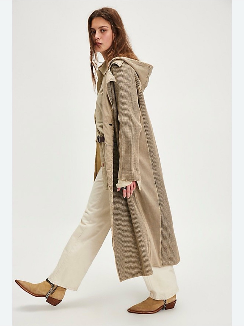 NWOT Free People Long Hooded Knit Trench Cardigan Small